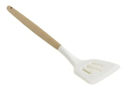 Espátula Acanalada De Silicona Con Mango De Madera | Cream Crema
