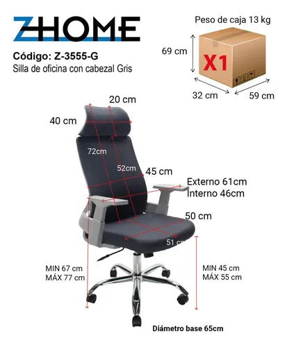 Silla Oficina Alta Escritorio Ejecutiva Gris Zhome Cabezal Material Del Tapizado Mesh