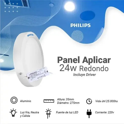 Panel Plafón De Aplicar Led Redondo 24w Philips