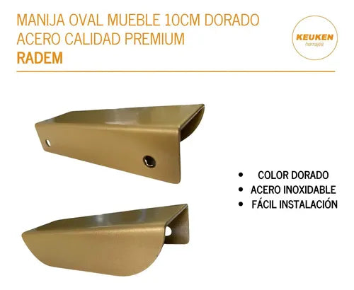 Manija Oval Radem 10cm Acero Dorado Mate Puertas Cajones Muebles Dorado Oscuro