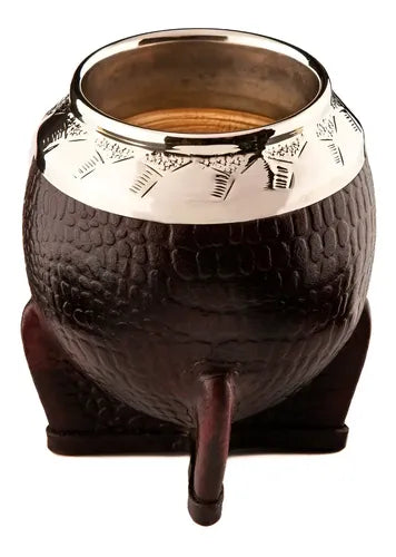 Torpedo Cuero Croco De Alpaca Cincelado Calabaza Color Marrón