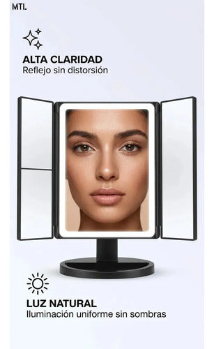 Espejo Tríptico MTL con Luz LED Portátil Negro · 17234 · foto 04