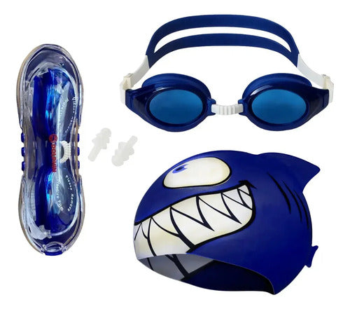 Kit de Natación Dolphin Antiparras Gorro y Tapones Tiburón Azul · 16944 · foto 01