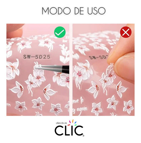 2 Stickers Adhesivos Para Uñas 5d - Nail Art Flores 04 Foreal
