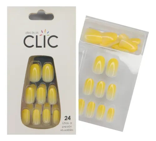 Kit Uñas Postizas - Press On Autoadhesivas Colores Degradado Color Amarillo Liso