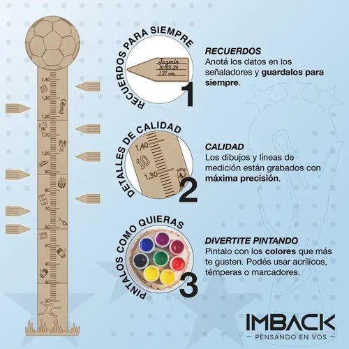 Medidor Altura Infantil 145cm Cuadro Madera Futbol Chicos