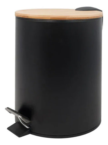 Cesto Tacho Basura Pedal 5 L Acero Bambú Negro Reacond.