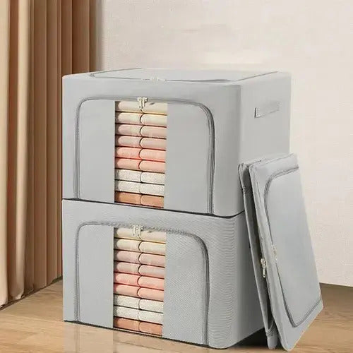 Caja Canasto Organizador Xl Con Cierre Organización Frazada Acolchado Beige Craco