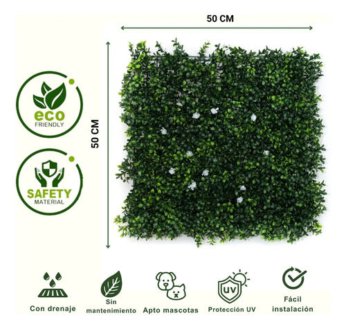 Jardin Vertical Artificial Exterior Uv Flores Limay 50x50cm Verde