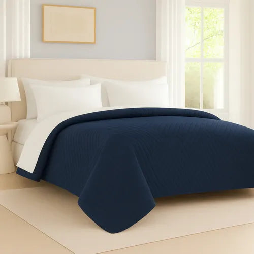 Colcha Cubrecamas Cover Liso Eco 1 1/2 Azul Y Blan