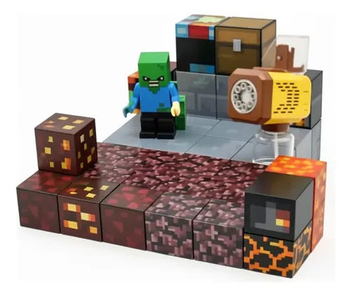 Bloques Magneticos Minecraft + Burbujero Pistola 48 Minecraf 48 Marron Y Amarillo
