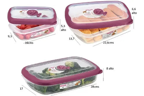 3 Tapers Contenedores Rectangular Plastico Sanremo Flor Color Violeta