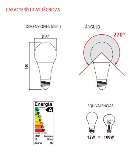 Lampara Led Trefilight A60 12w Blanco Frio Blanco Frío
