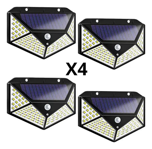 Reflector Panel Solar 100 Led Apique Sens Movimiento Set X 4 Negro Blanco Frío