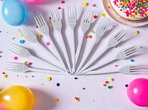 50 Cucharas o Tenedores de Postre Blancas Reforzadas · 18657 · foto 01
