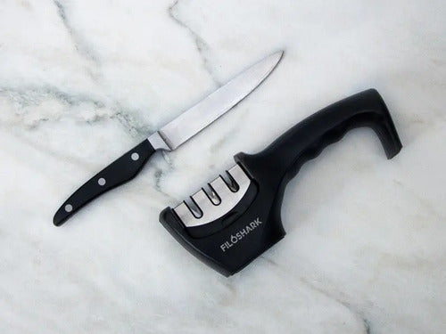 Afilador De Cuchillos Profesional 3 En 1 Filoshark 105 Negro