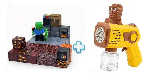 Bloques Magneticos Minecraft + Burbujero Pistola 48 Minecraf 48 Marron Y Amarillo