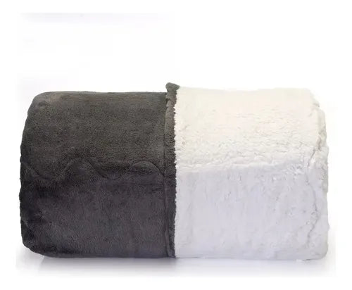 Frazada Corderito King Gris Oscuro Reversible 260x280 Cm