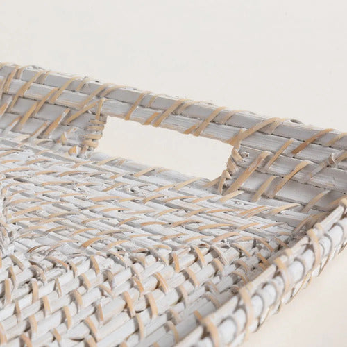 Bandeja Rectangulares De Madera Bamboo Rattan Vinh 41,5 X 31 Blanco