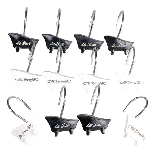 Ganchos De Cortina Baño Bañeritas Blanco Y Negro Pack X12 Un
