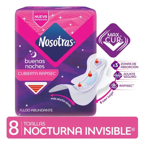 Toallitas Femeninas Nosotras Buenas Noches Invi Rapisec X8 U