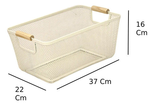 Canasto Metalico Cajon Organizador Multiuso Manija Bambu