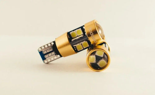 2 X Lampara Led 12v T10 Lupa Canbus Lente 19 Leds 6500k T10 Dorado Blanco