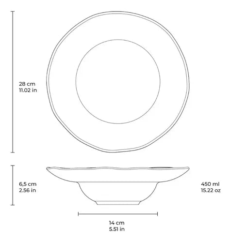 Platos Pasta Cerámica Gres Porto Brasil 28cm Blancos Lisa X6