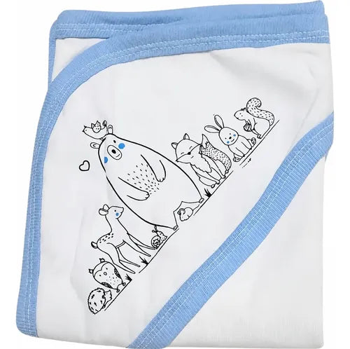 Manta Recibidora con Capucha de Algodón para Bebé 70x65 cm Celeste Animalitos · 18306 · foto 01