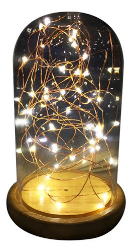 Lámpara De Mesa Hants Led Cúpula Vidrio Base Madera Luz Cálida A Pilas Marrón Transparente