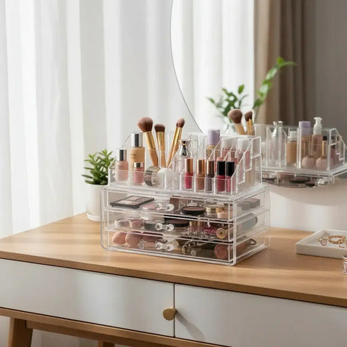 Organizador Maquillaje Acrílico Cajones Porta Cosméticos Transparente