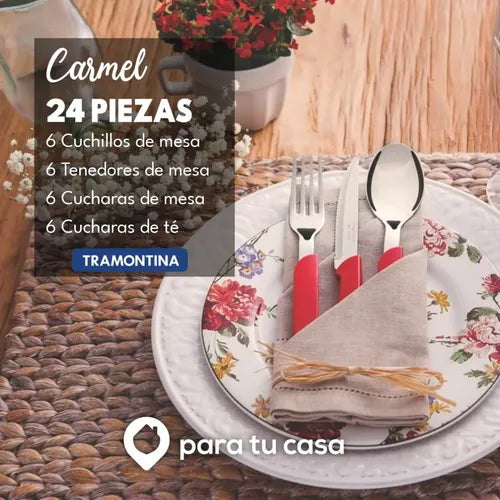 Juego De Cubiertos Tramontina Carmel 24 Pz Cuchillo Tenedor Color Verde Claro
