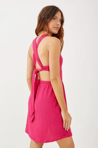 Vestido Corto Sin Mangas Mujer Catalina Rayón Rimmel Fucsia
