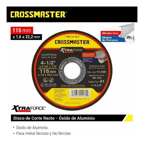 Discos De Corte Metal Crossmaster 115 X 1,6mm - 25 Unidades Negro