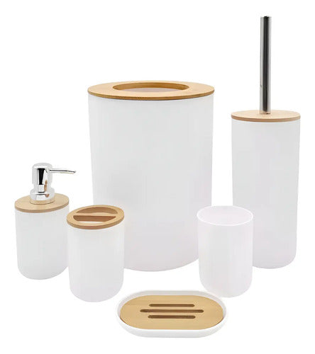 Set De Baño Blanco Master Sale Bambu X 6 Piezas Plástico Y Bambú