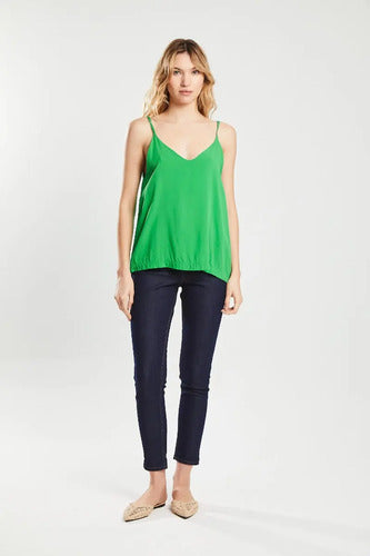 Musculosa Básica Blusa Poplin Rayón Liso Koxis Mujer Green