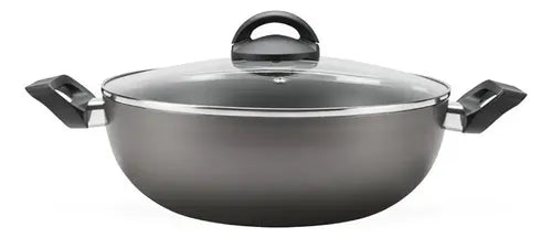 Wok Con Tapa Y Manijas Brinox Maple Plata Gris