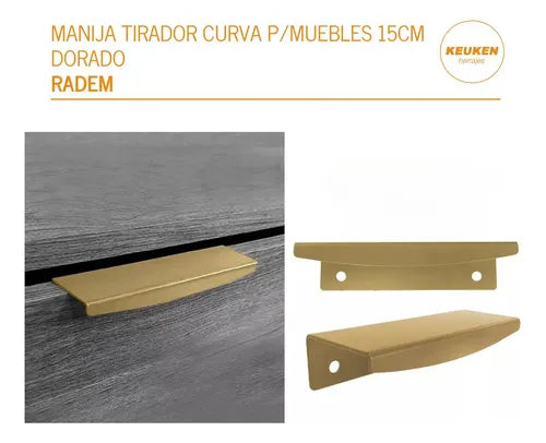 Tirador Curva Acero Dorado Radem 15cm Para Cajones Y Muebles Liso