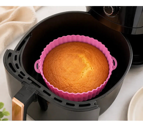 Molde Bandeja Silicona Redonda Freidora Aire Airfryer 20 Cm Rosa