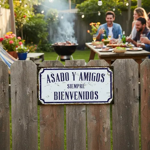 Cartel de Chapa Asado Familia y Amigos Siempre Bienvenidos · 4814 · foto 02