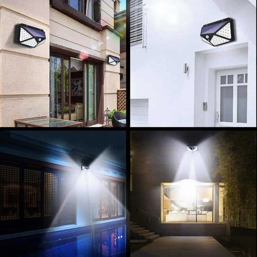 Reflector Panel Solar 100 Led Apique Sens Movimiento Set X 4 Negro Blanco Frío