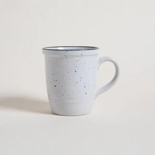 Taza Jarro Mug Ceramica Granito Blanco Borde Gris De 530ml