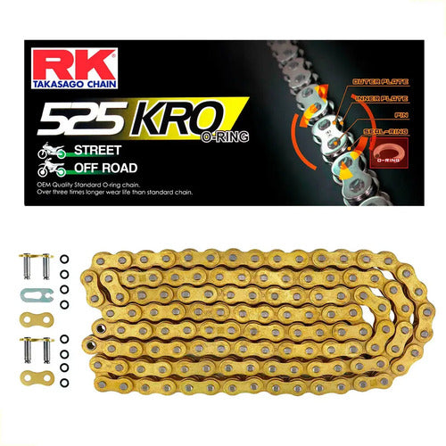 Cadena De Transmision Moto Rk 525 X 124 Con Oring Gold