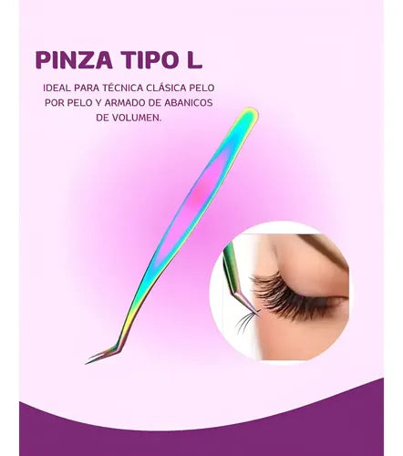 Pinzas para Extensiones de Pestañas a Pelo RelexTech Set x3 Tornasol · 17463 · foto 02