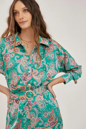 Enterito Mono Largo Mujer Seda Estampada Maika Rimmel Verde