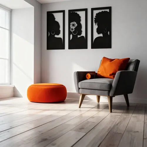 Cuadro Madera Calado Moderno Decorativo Mujeres Africa Negro