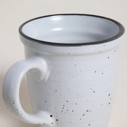 Taza Jarro Mug Ceramica Granito Blanco Borde Gris De 530ml