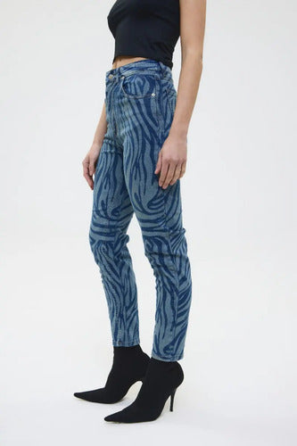 Jean Slim Zebra Azul Chermix De Mujer Algodón Azul 22