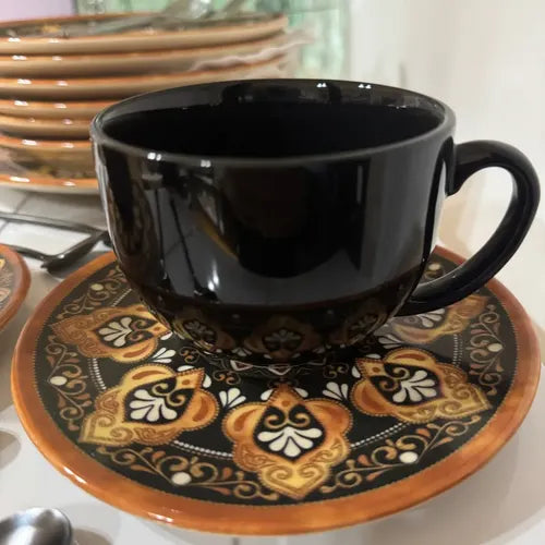 Set X6 Taza Té Plato Cerámica Estampa Mandala 260ml Taza