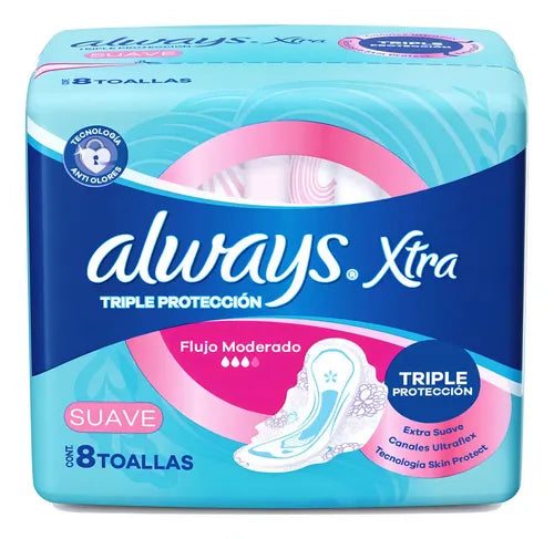 Always Xtra Triple Protección Suave Toallitas, 8 Unidades